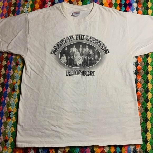 Vintage Y2K Millenium Reunion Black & White Portrait Ironic Graphic Tee … - Picture 8 of 14